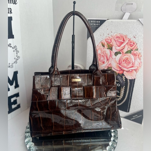 Kate Spade  chocolate Brown leather  Crocodile Embossed Shoulder Bag - Picture 3 of 13
